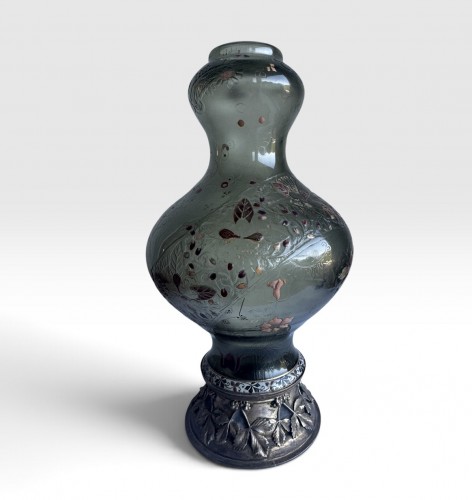 Désiré Christian - Vase à la frise fleurie Verrerie d'Art de Lorraine Burgun, Schvere - Verrerie, Cristallerie Style Art nouveau