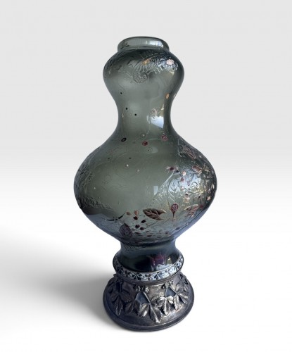 Verrerie, Cristallerie  - Désiré Christian - Vase à la frise fleurie Verrerie d'Art de Lorraine Burgun, Schvere