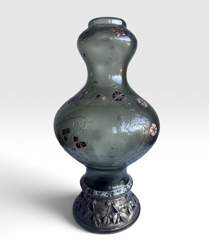 XIXe siècle - Désiré Christian - Vase à la frise fleurie Verrerie d'Art de Lorraine Burgun, Schvere