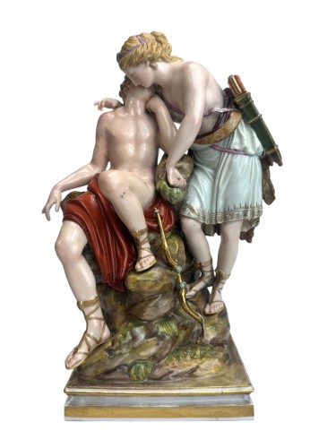 « Diane et Endymion » Groupe en porcelaine de Meissen