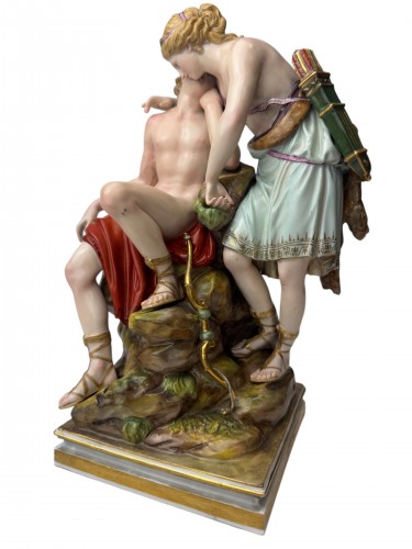Antiquités - « Diane et Endymion » Groupe en porcelaine de Meissen