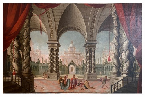 Scène dans un palais avec des personnages, Espagne début du 18e siècle