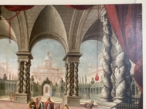 Scene in a palace with characters, 18th century spanish painting - Paintings & Drawings Style French Regence