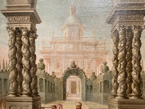 XVIIIe siècle - Scène dans un palais avec des personnages, Espagne début du 18e siècle