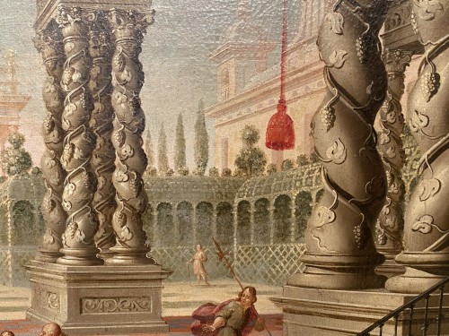 Scene in a palace with characters, 18th century spanish painting - French Regence