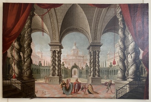 French Regence - Scene in a palace with characters, 18th century spanish painting