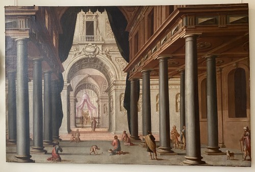 Scene in a palace, large 18th century spanish painting - Paintings & Drawings Style French Regence