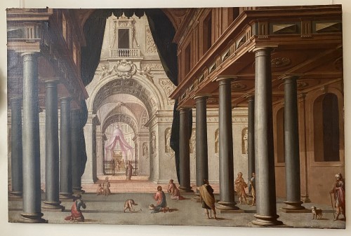 Scene in a palace, large 18th century spanish painting - French Regence