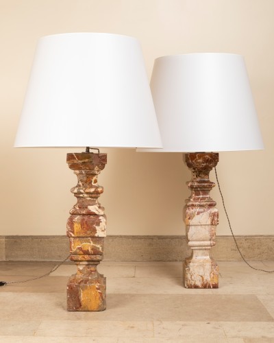 pair of italian 18 century marble lamps - Lighting Style Louis XIV