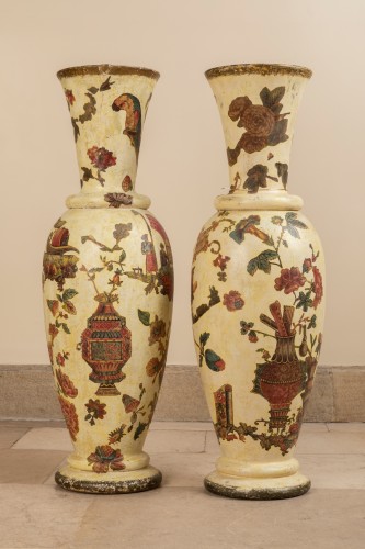  - Pair of italian arte povera wooden vases, 18th century
