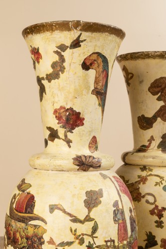 Antiquités - Pair of italian arte povera wooden vases, 18th century