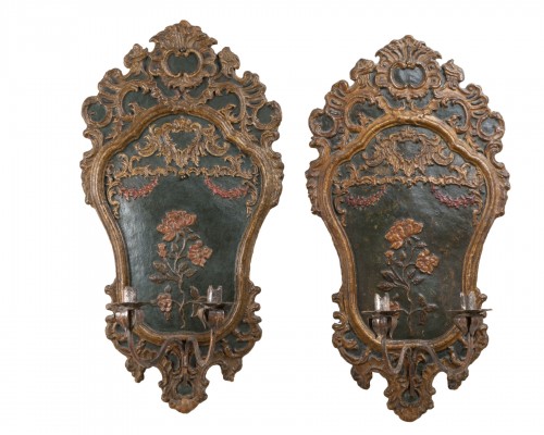 Pair of italian 18th century painted papier-mâché sconces