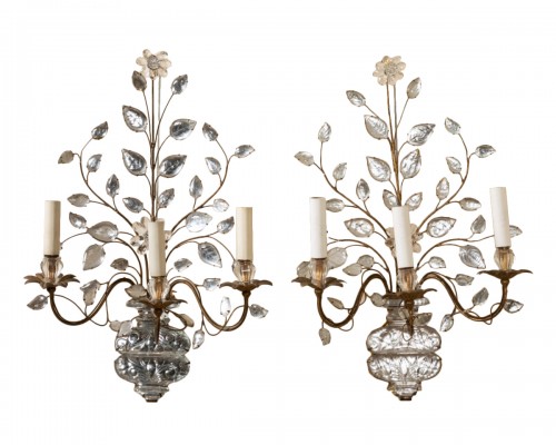 Maison Baguès - Paire d’appliques en métal doré et verre