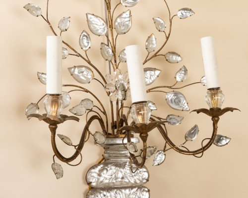 XXe siècle - Maison Baguès - Paire d’appliques en métal doré et verre