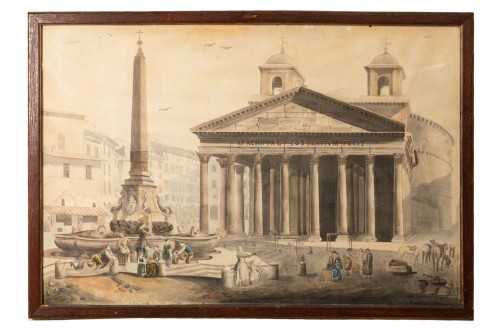 Vue Du Panthéon De Rome, Aquarelle 19ème