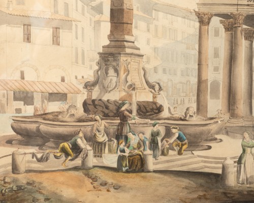 Vue du panthéon de Rome, Aquarelle 19e - Tableaux et dessins Style Napoléon III