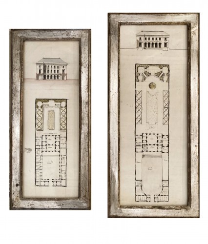 Paire de dessins d'architecture 18e siècle