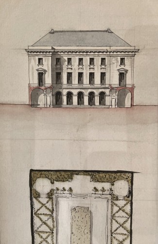 18th century - pair of architectural drawings, France 18th century