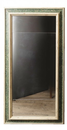 Large  painted wooden green and white faux marbre mirror, Italy 17th century