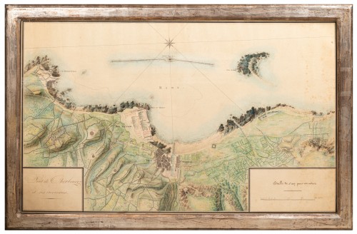 Map of Cherbourg's harbour, watercolor 18th century