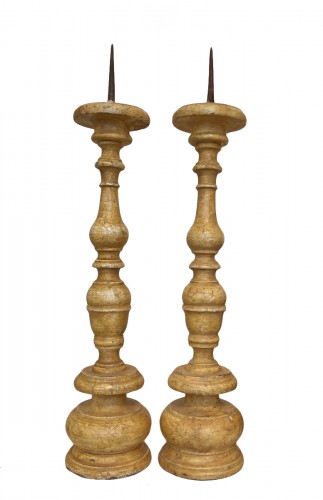 Pair of early 18th century wooden pique cierges