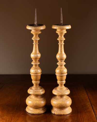 Religious Antiques  - Pair of early 18th century wooden pique cierges