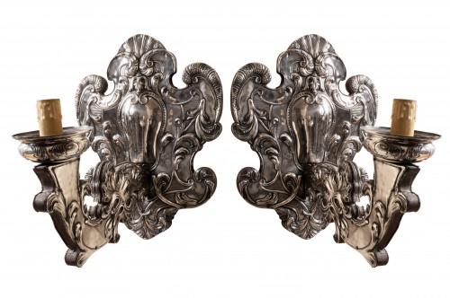 Pair of early 18th centurysilvered metal wall lights