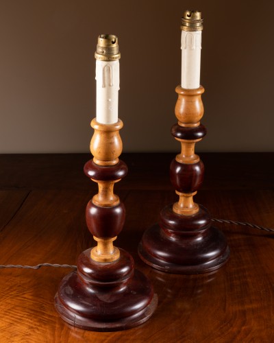 Pair of 19th century turned wood candlesticks 