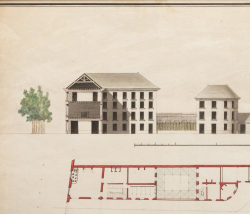 Dessin d&#039;architecture 18ème, projet d&#039;écurie - Paintings & Drawings Style Louis XVI