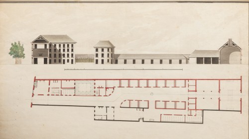 Tableaux et dessins Dessin, Aquarelle & Pastel - Projet d'écurie, dessin d'architecture du18e siècle