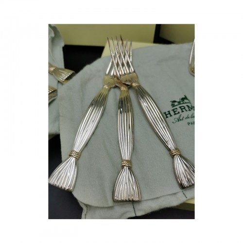 Hermès Paris - &quot;Moisson&quot; Silver Plated Cutlery Set - Antique Silver Style 