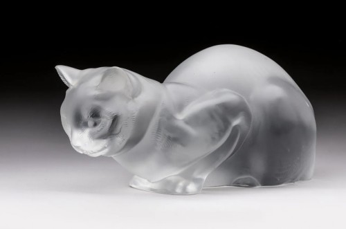 Maison Lalique - Paire de chat couché - Verrerie, Cristallerie Style 