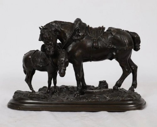 Pierre Lenordez (1815-1892) - Cheval de trait et mulet - Sculpture Style 