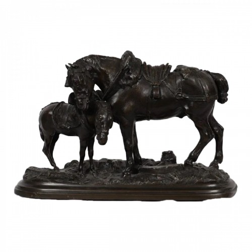 Pierre Lenordez (1815-1892) - Cheval de trait et mulet - 