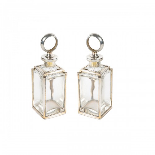 Lucien Falize - Pair of flasks in sterling silver and crystal circa 1905