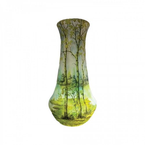 Antiquités - Daum Nancy  -   “Spring” Lake Landscape Vase