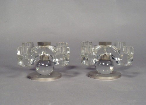 J. Adnet &amp; Baccarat - Pair of modernist candelabra 1930 - Lighting Style 