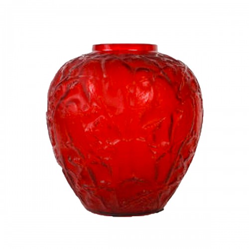 René Lalique - Vase "perruches » Teinté Rouge"