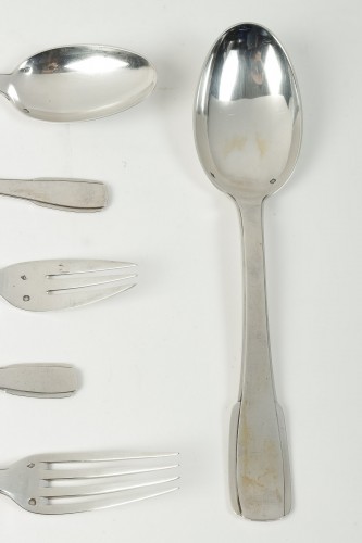 Antique Silver  - Jean E. Puiforcat -  Menagere in silver Model Menton 80 Pieces Period 1930