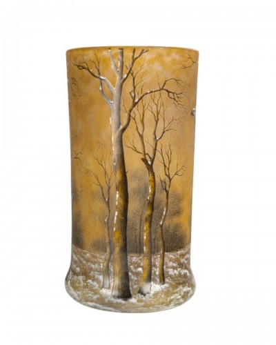 1905  Daum Nancy  - Vase arbres sous la neige
