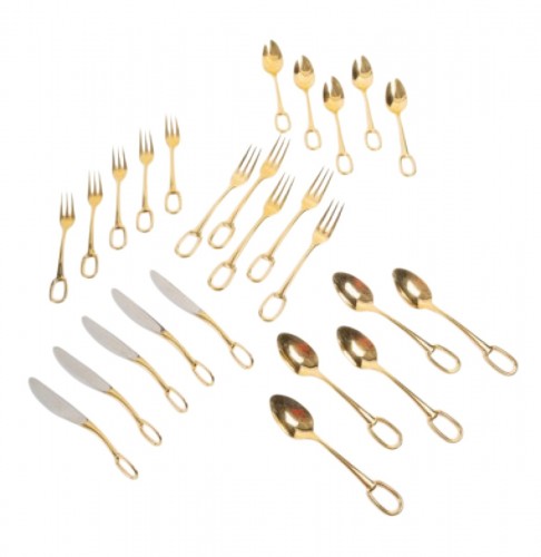 Hermès - 25-piece gold-plated metal dessert set “Grand Attelage”