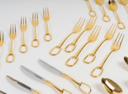 Hermès - 25-piece gold-plated metal dessert set “Grand Attelage” - silverware & tableware Style 50