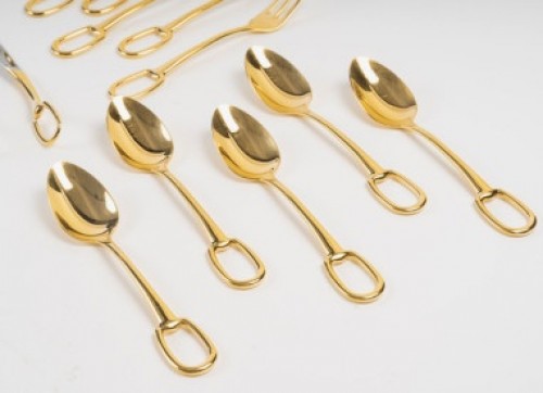 Hermès - 25-piece gold-plated metal dessert set “Grand Attelage” - 