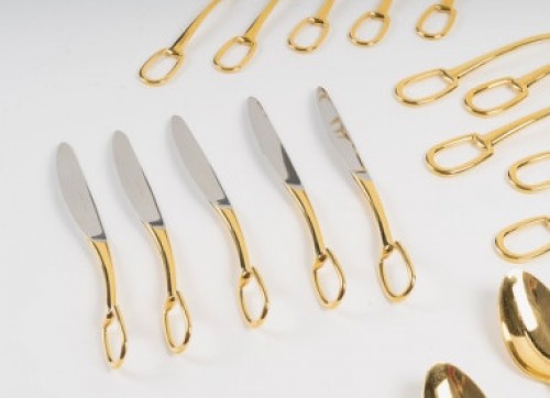 20th century - Hermès - 25-piece gold-plated metal dessert set “Grand Attelage”