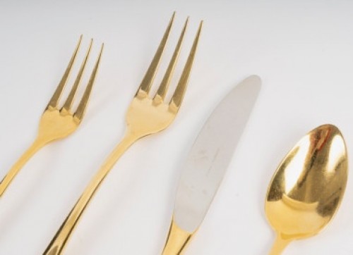 Antiquités - Hermès - 25-piece gold-plated metal dessert set “Grand Attelage”