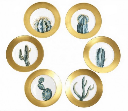 Hilton McConnico pour Daum, suite de 6 assiettes "Cactus"