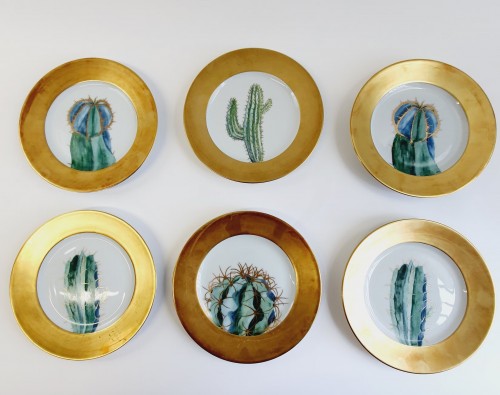 Hilton McConnico (1943-2018) pour Daum, suite de 6 assiettes "Cactus" - 
