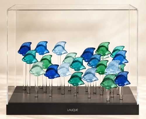 Verrerie, Cristallerie  - Cristal Lalique - Aquarium lumineux 25 poissons
