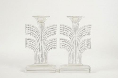 René Lalique - Pair of Candlestick  &quot;Tokyo&quot; - Glass & Crystal Style 