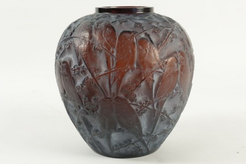Verrerie, Cristallerie  - René Lalique - Vase" Perruches " Teinté Ambre